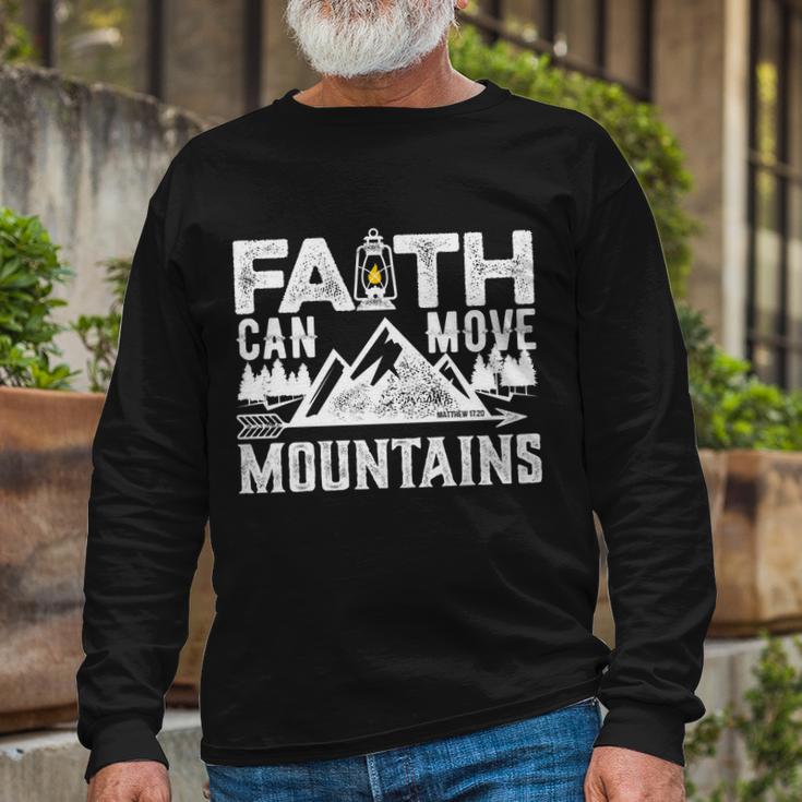 Faith Can Move Mountains Matthew 1720 Bible Verse Tshirt Long Sleeve T-Shirt Gifts for Old Men