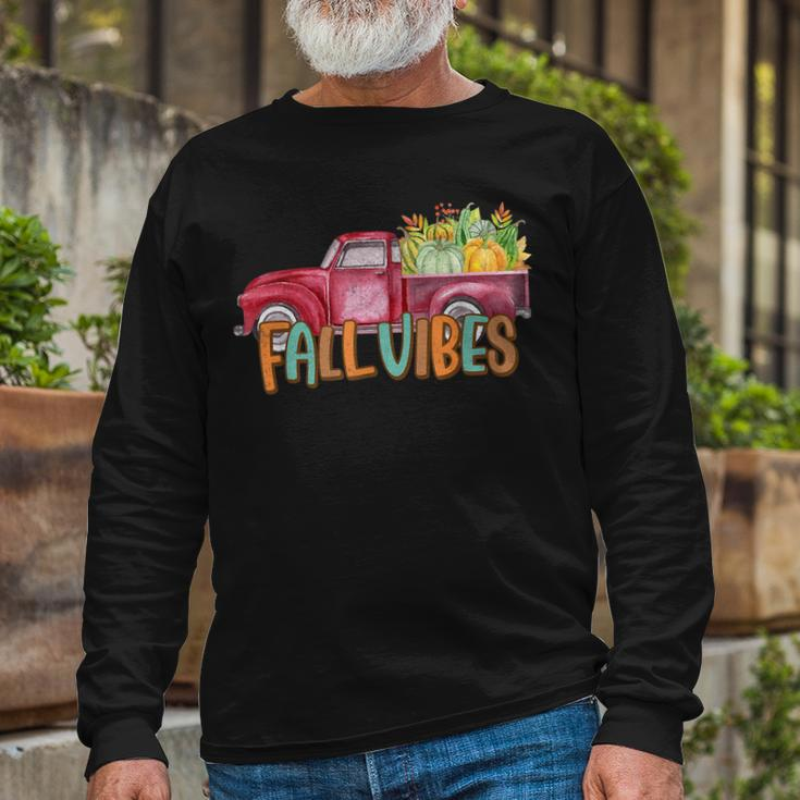 Fall Vibes Old School Truck Full Of Pumpkins And Fall Colors Long Sleeve T-Shirt Gifts for Old Men