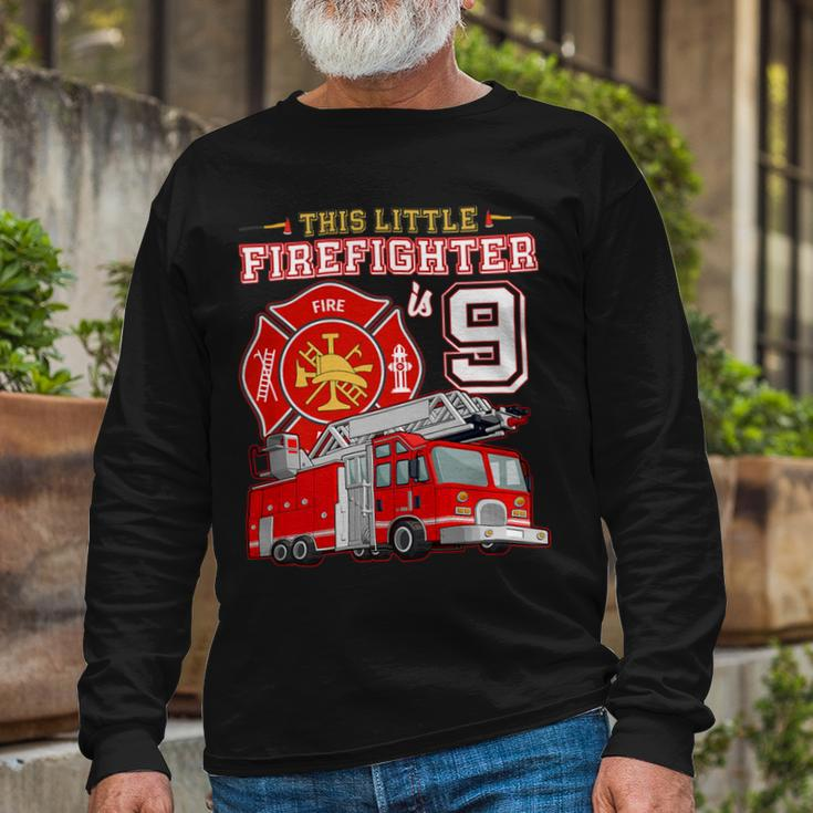 Firefighter This Little Firefighter Is 9 Years Old 9Th Birthday Kid Boy Long Sleeve T-Shirt Gifts for Old Men