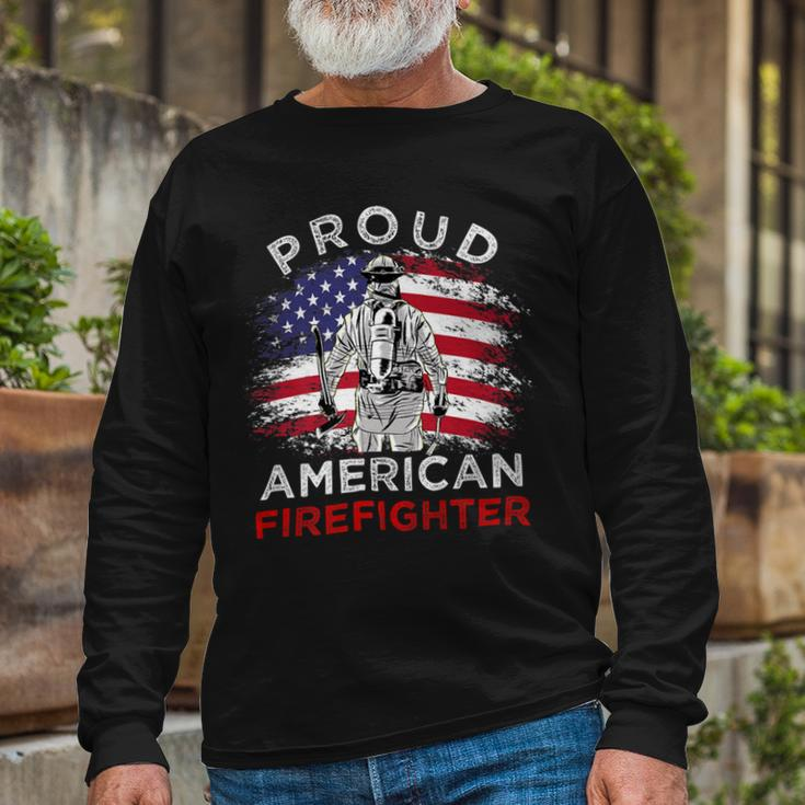 Firefighter Proud American Firefighter Vintage July 4Th For Firefighter Long Sleeve T-Shirt Gifts for Old Men