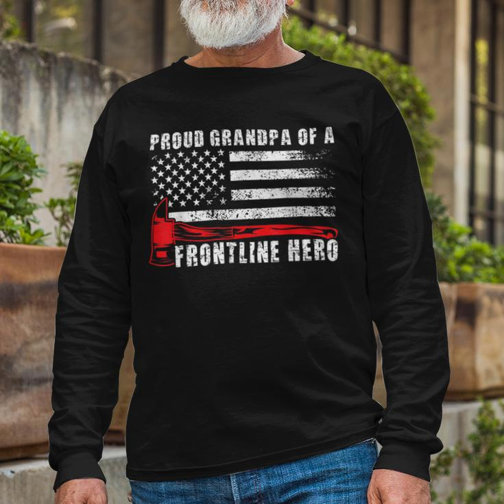 Firefighter Proud Firefighter Grandpa Of A Hero Fireman Grandpa V2 Long Sleeve T-Shirt Gifts for Old Men