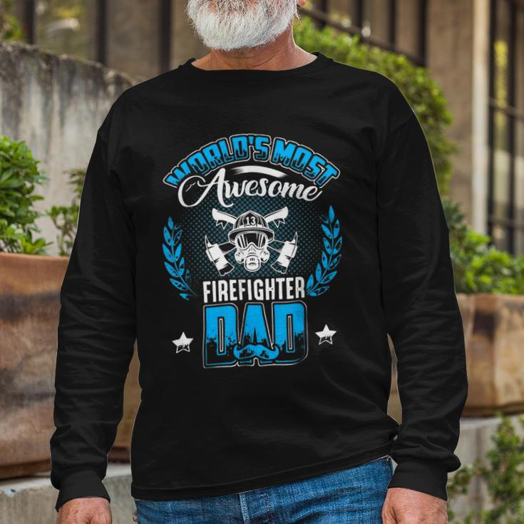 Firefighter Proud Worlds Awesome Firefighter Dad Cool Dad Fathers Day Long Sleeve T-Shirt Gifts for Old Men