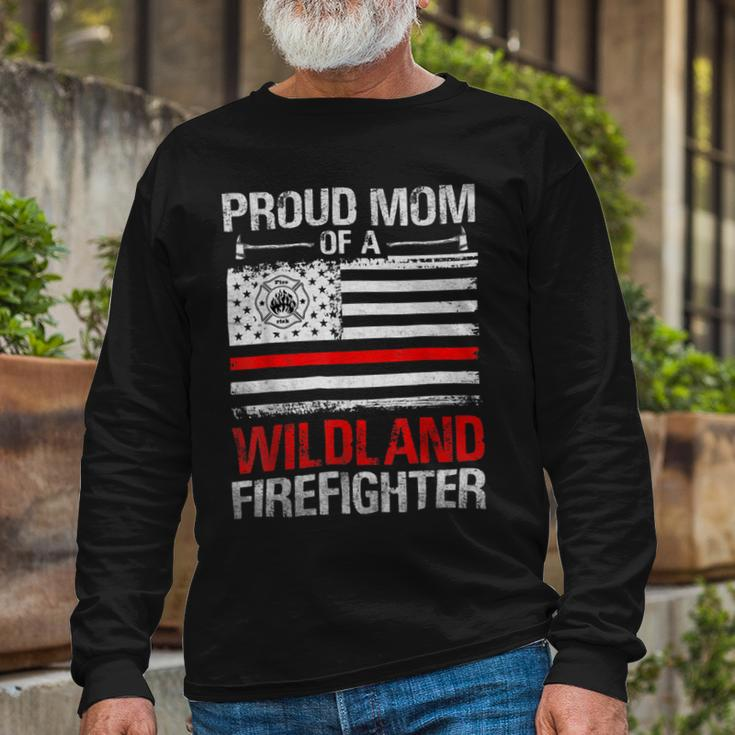 Firefighter Red Line Flag Proud Mom Of A Wildland Firefighter Long Sleeve T-Shirt Gifts for Old Men