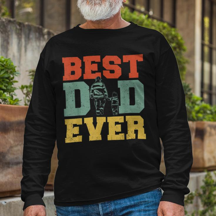 Firefighter Retro Best Dad Ever Firefighter Daddy Happy Fathers Day V3 Long Sleeve T-Shirt Gifts for Old Men