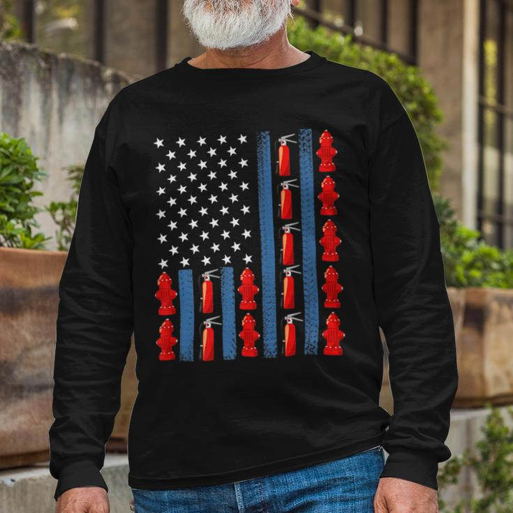 Firefighter Us American Flag Firefighter 4Th Of July Patriotic Man Woman_ Long Sleeve T-Shirt Gifts for Old Men