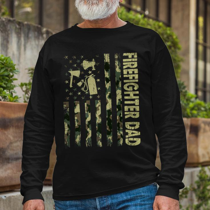 Firefighter Usa Flag Camouflage Firefighter Dad Patriotic Fathers Day Long Sleeve T-Shirt Gifts for Old Men