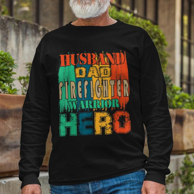 Firefighter Vintage Retro Husband Dad Firefighter Hero Matching V3 Long Sleeve T-Shirt Gifts for Old Men