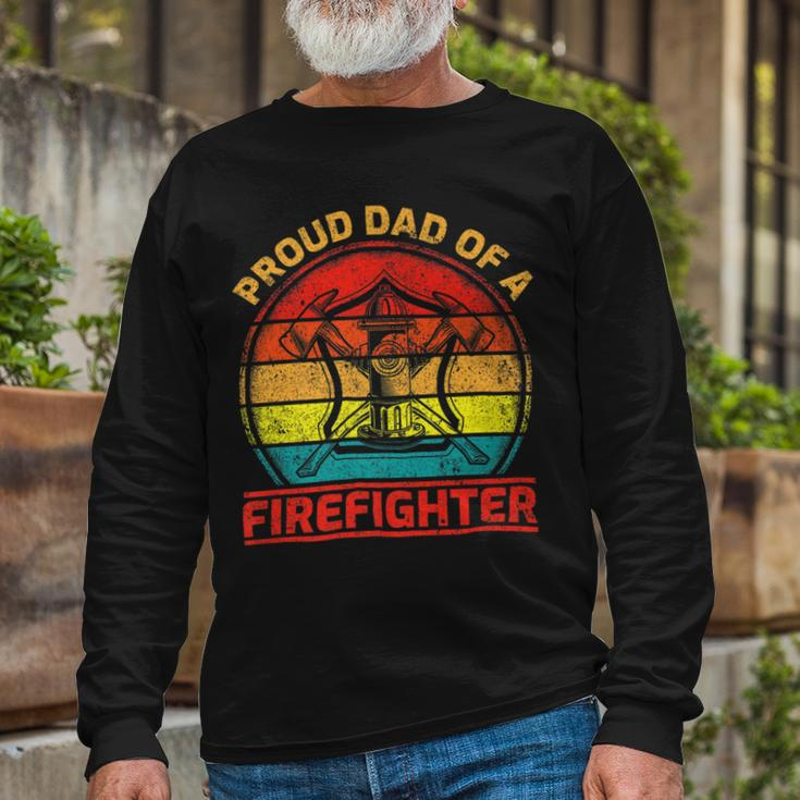 Firefighter Vintage Retro Proud Dad Of A Firefighter Fireman Fathers Day V2 Long Sleeve T-Shirt Gifts for Old Men