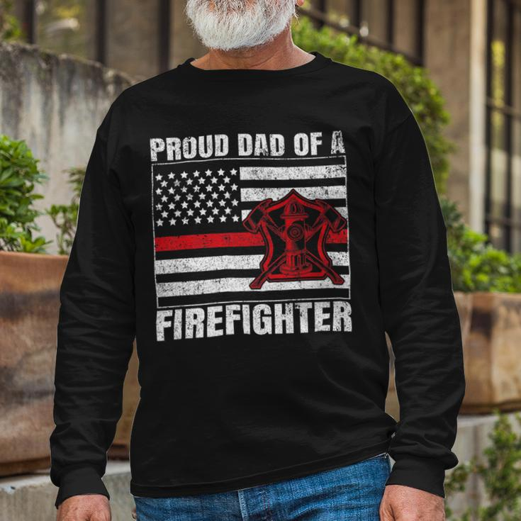 Firefighter Vintage Usa Flag Proud Dad Of A Firefighter Fathers Day Long Sleeve T-Shirt Gifts for Old Men