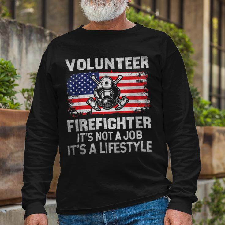 Firefighter Volunteer Firefighter Lifestyle Fireman Usa Flag V2 Long Sleeve T-Shirt Gifts for Old Men