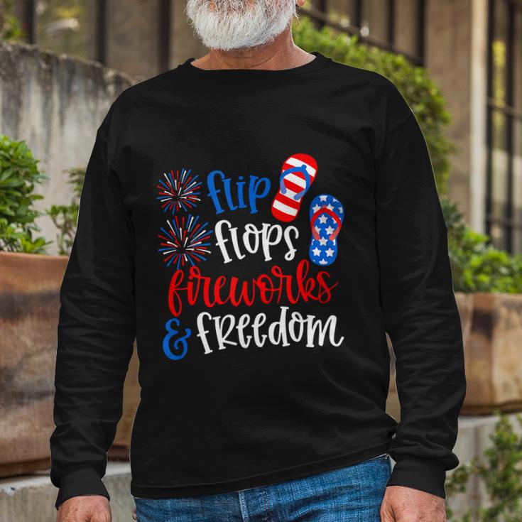 Flip Flops Fireworks And Freedom 4Th Of July Us Flag Long Sleeve T-Shirt Gifts for Old Men