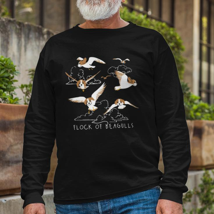 Flock Of Beagulls Beagle With Bird Wings Dog Lover Long Sleeve T-Shirt Gifts for Old Men