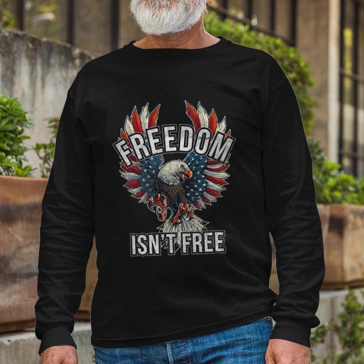 Freedom Isnt Free Shirt Screaming Red White & Blue Eagle Long Sleeve T-Shirt Gifts for Old Men