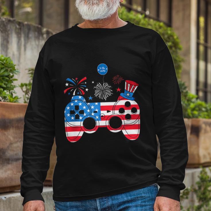 Gamer Video Gaming 4Th Of July Men Boys American Flag Long Sleeve T-Shirt Gifts for Old Men