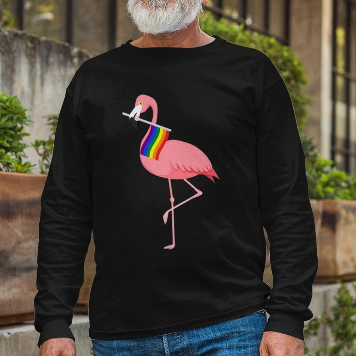 Gay Flamingo Tshirt Long Sleeve T-Shirt Gifts for Old Men