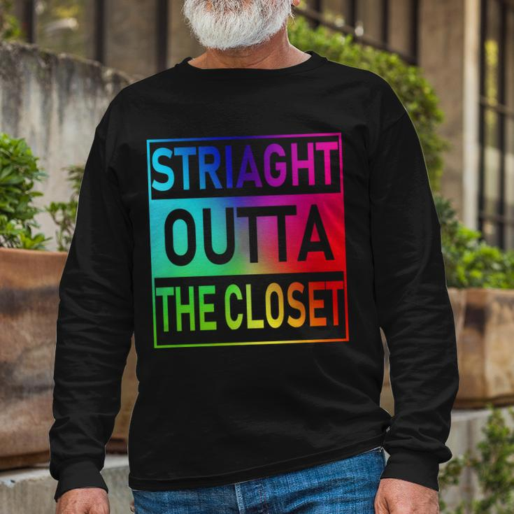 Gay Pride Straight Outta The Closet Tshirt Long Sleeve T-Shirt Gifts for Old Men