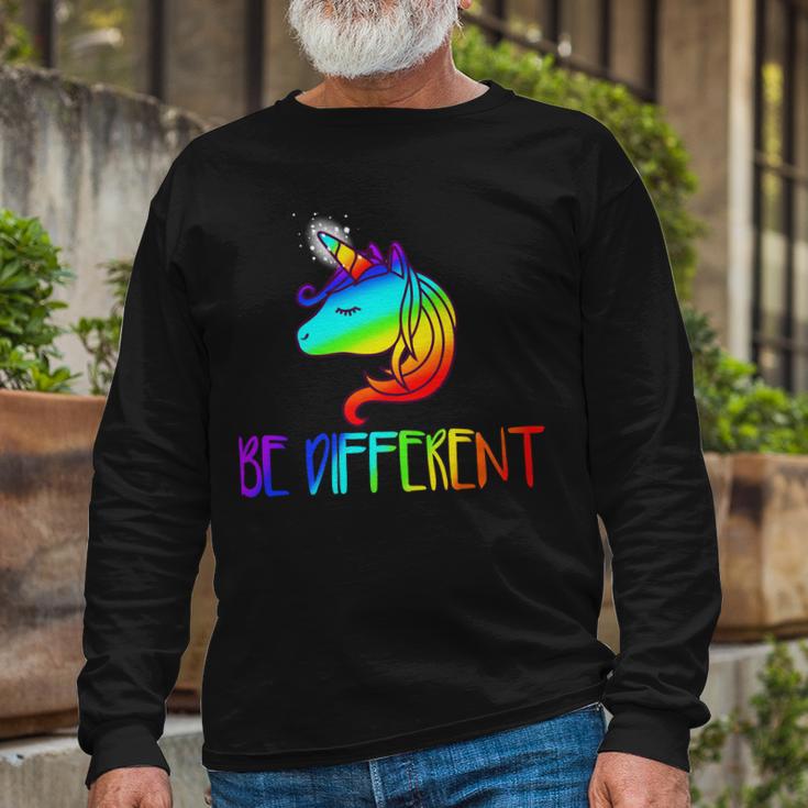 Gay Pride Unicorn Be Different Lgtb Long Sleeve T-Shirt Gifts for Old Men