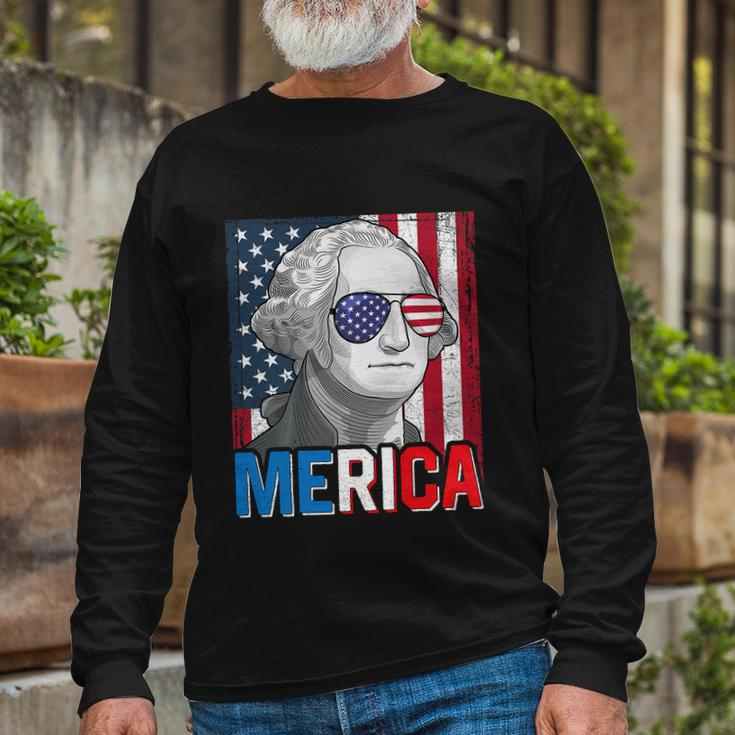 George Washington 4Th Of July Merica Men Women American Flag Long Sleeve T-Shirt Gifts for Old Men
