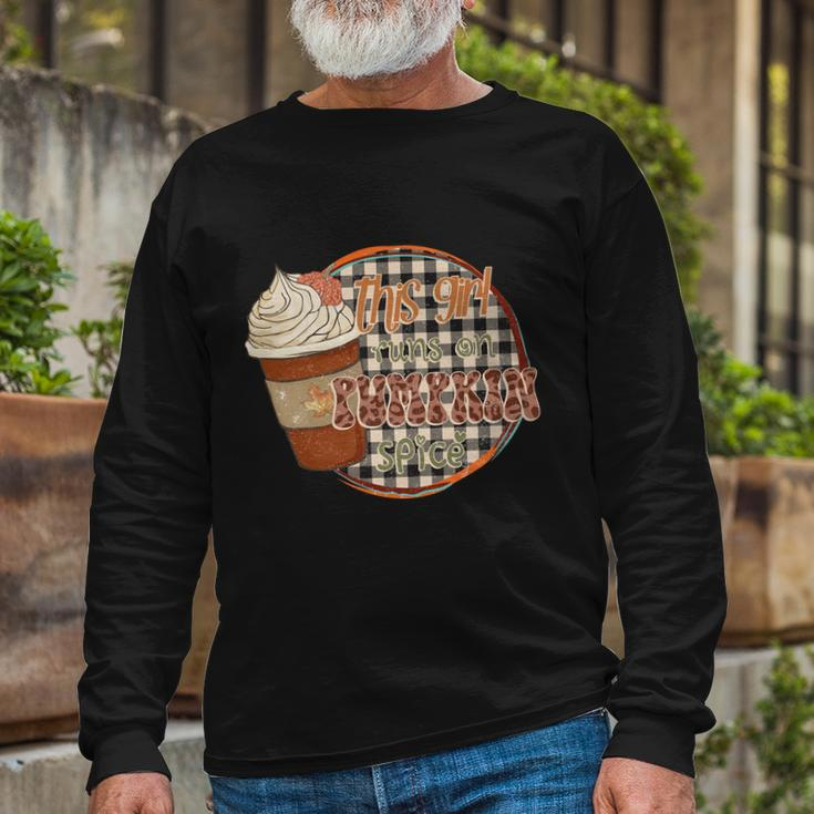 This Girl Runs On Pumpkin Spice Thanksgiving Quote Long Sleeve T-Shirt Gifts for Old Men