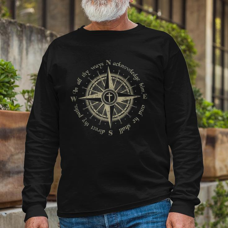 God Will Direct Your Path Compass Religion Christian Long Sleeve T-Shirt Gifts for Old Men