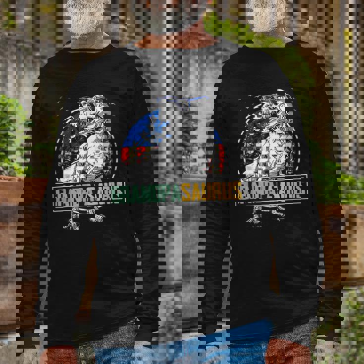 Grandpa Saurus Dinosaur Rex American Flag Matching Long Sleeve T-Shirt Gifts for Old Men