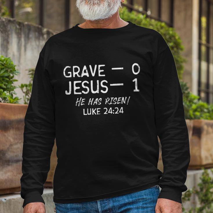 Grave 0 Jesus 1 He Has Risen Jesus Religious Easter Christ Long Sleeve T-Shirt Gifts for Old Men