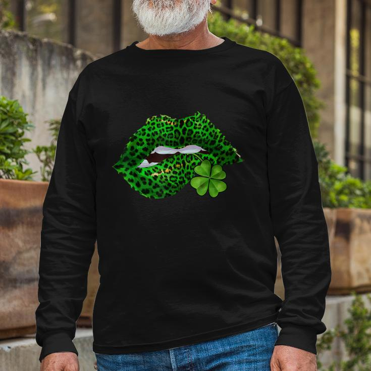 Green Lips Sexy Irish Leopard Shamrock St Patricks Day Long Sleeve T-Shirt Gifts for Old Men