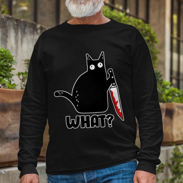 Halloween Cat What Bloody Knife Long Sleeve T-Shirt Gifts for Old Men