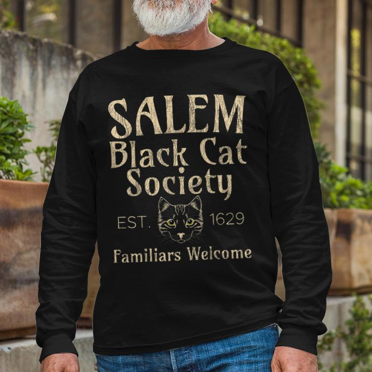 Halloween Salem Black Cat Society Familiars Welcome Long Sleeve T-Shirt Gifts for Old Men
