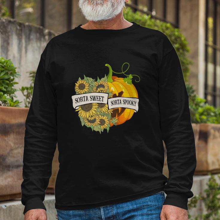 Halloween Sorta Sweet Sorta Spooky Pumpkin Sunflower Long Sleeve T-Shirt Gifts for Old Men