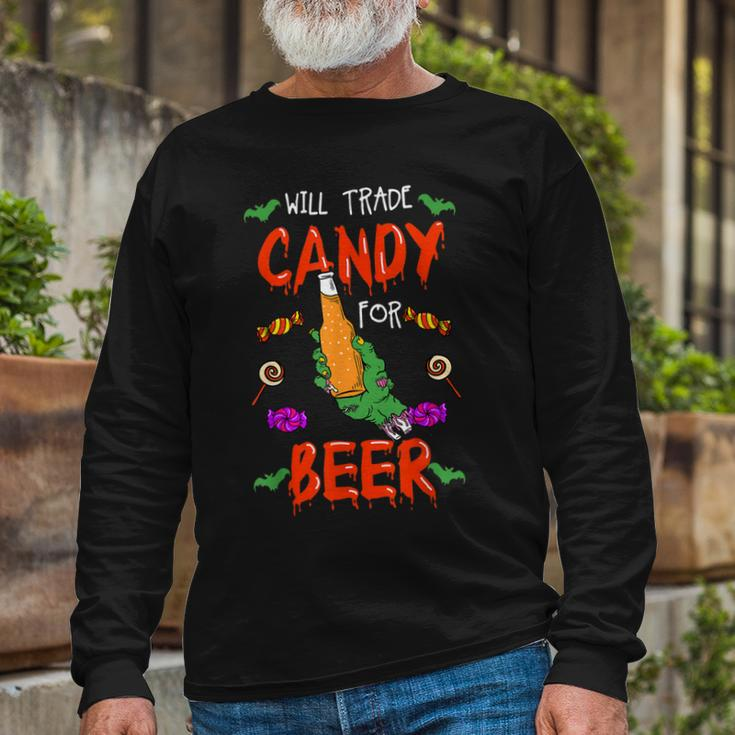 Halloween Trick Or Treat Will Trade Candy For Beer Cool Long Sleeve T-Shirt Gifts for Old Men