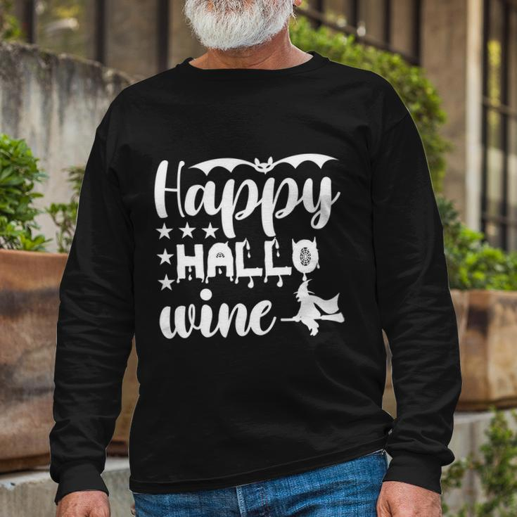Happy Hallo Wine Cat Halloween Quote Long Sleeve T-Shirt Gifts for Old Men