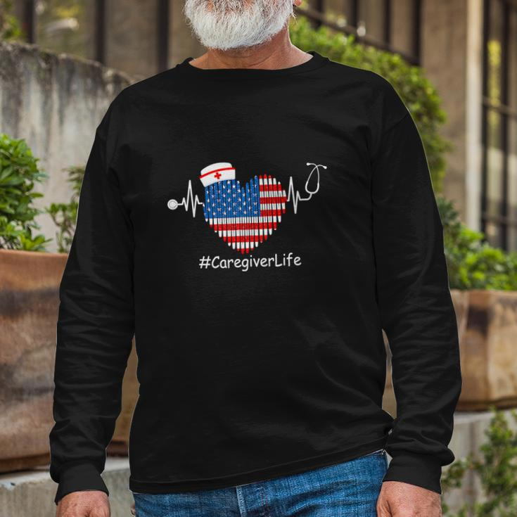 Heartbeat Patriotic 4Th Of July Long Sleeve T-Shirt Gifts for Old Men