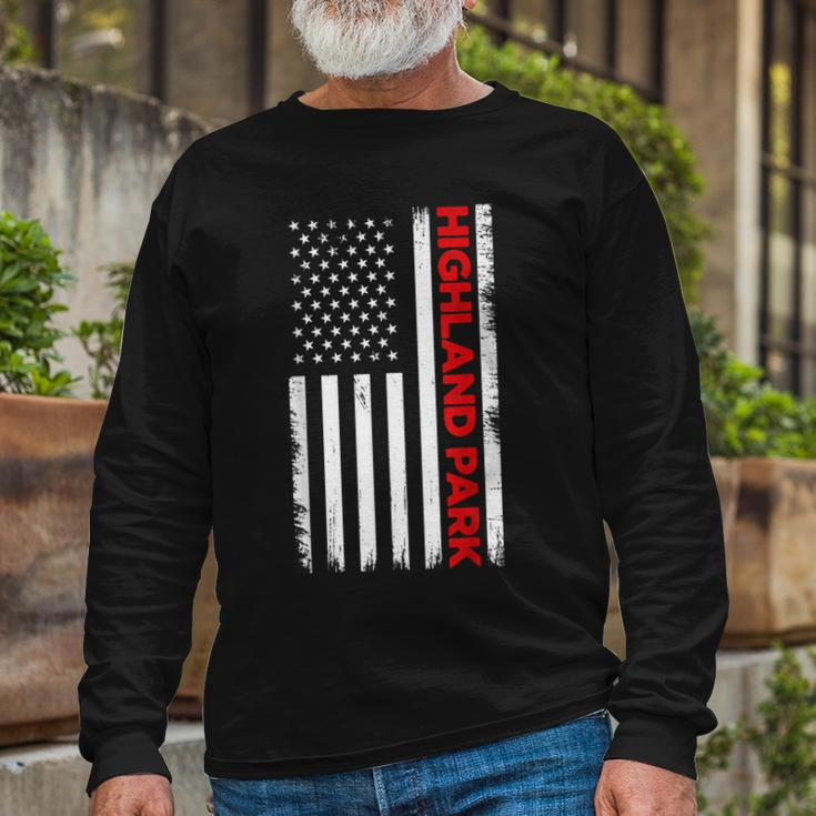 Highland Park Illinois United State Flag Vintage Style V2 Long Sleeve T-Shirt Gifts for Old Men