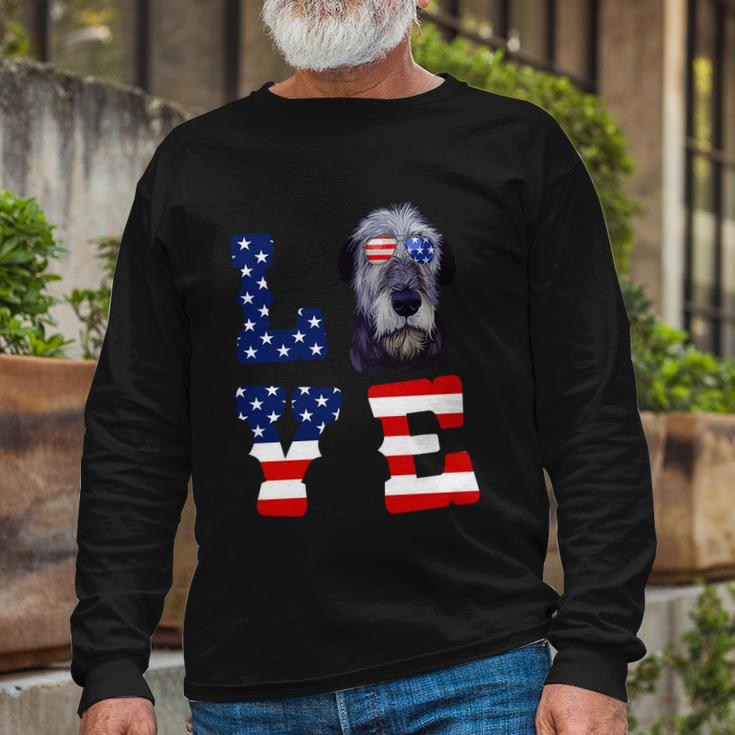 Irish Wolfhound Love Dog American Flag 4Th Of July Usa Long Sleeve T-Shirt Gifts for Old Men