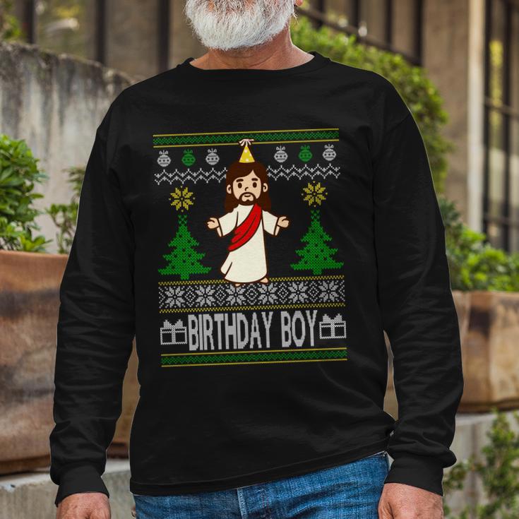 Jesus Birthday Boy Ugly Christmas Tshirt Long Sleeve T-Shirt Gifts for Old Men