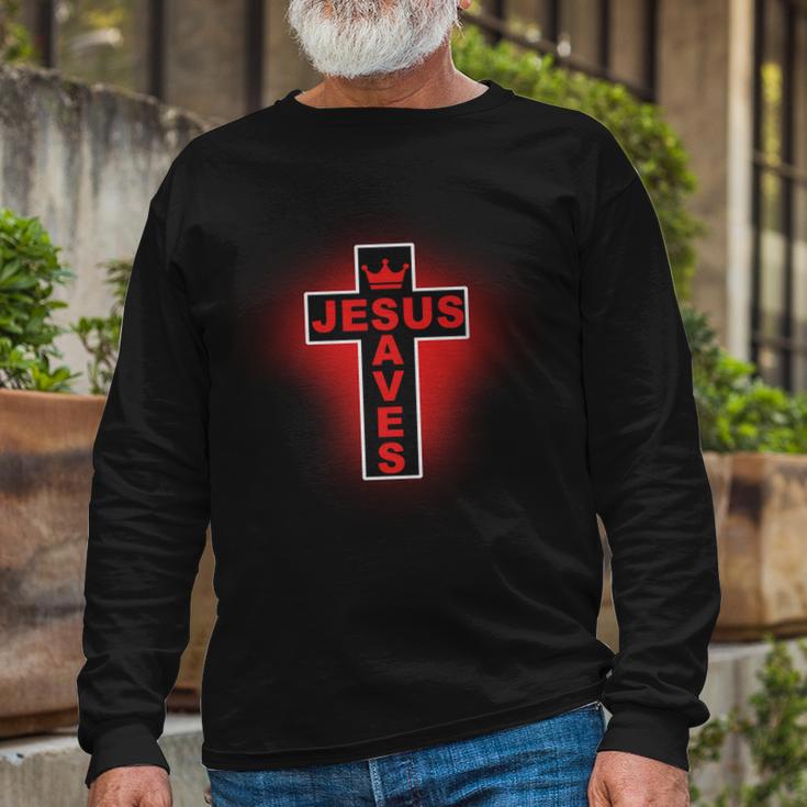 Jesus Saves Christian Faith Cross Long Sleeve T-Shirt Gifts for Old Men