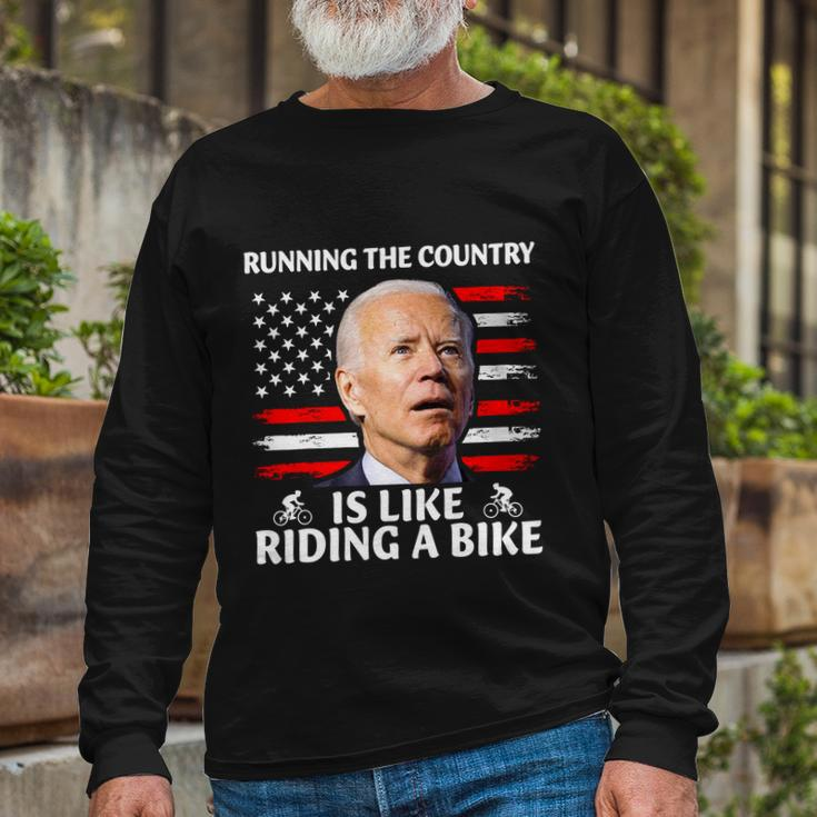 Joe Biden Falling Off Bike Running The Country Is Like Riding A Bike V3 Long Sleeve T-Shirt Gifts for Old Men