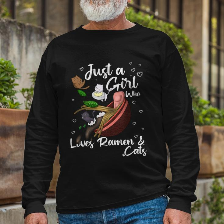 Just A Girl Who Loves Ramen And Cats Long Sleeve T-Shirt Gifts for Old Men