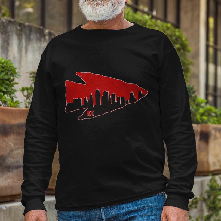 Kansas City Arrow Head Skyline Long Sleeve T-Shirt Gifts for Old Men