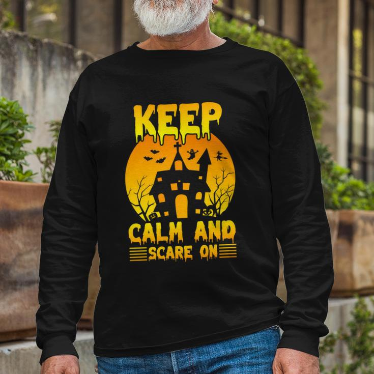 Keep Calm And Scare On Halloween Quote V2 Long Sleeve T-Shirt Gifts for Old Men