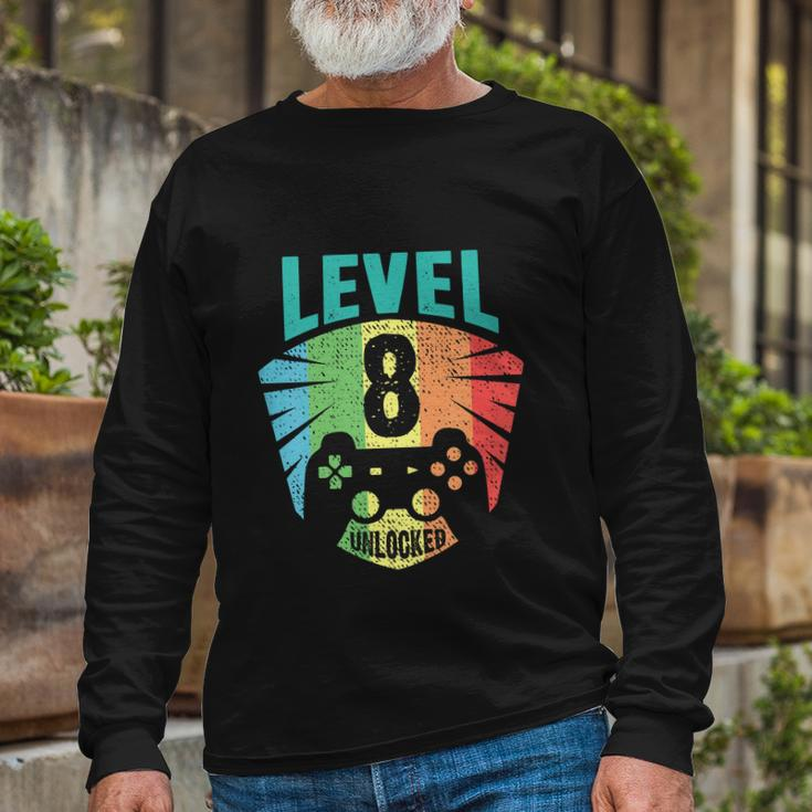 Level 8 Unlocked 8Th Birthday Boy Girl Gamer Level Long Sleeve T-Shirt Gifts for Old Men
