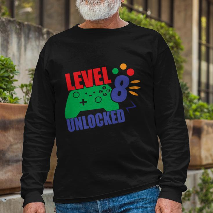 Level 8 Unlocked 8Th Gamer Video Game Birthday Video Game Long Sleeve T-Shirt Gifts for Old Men