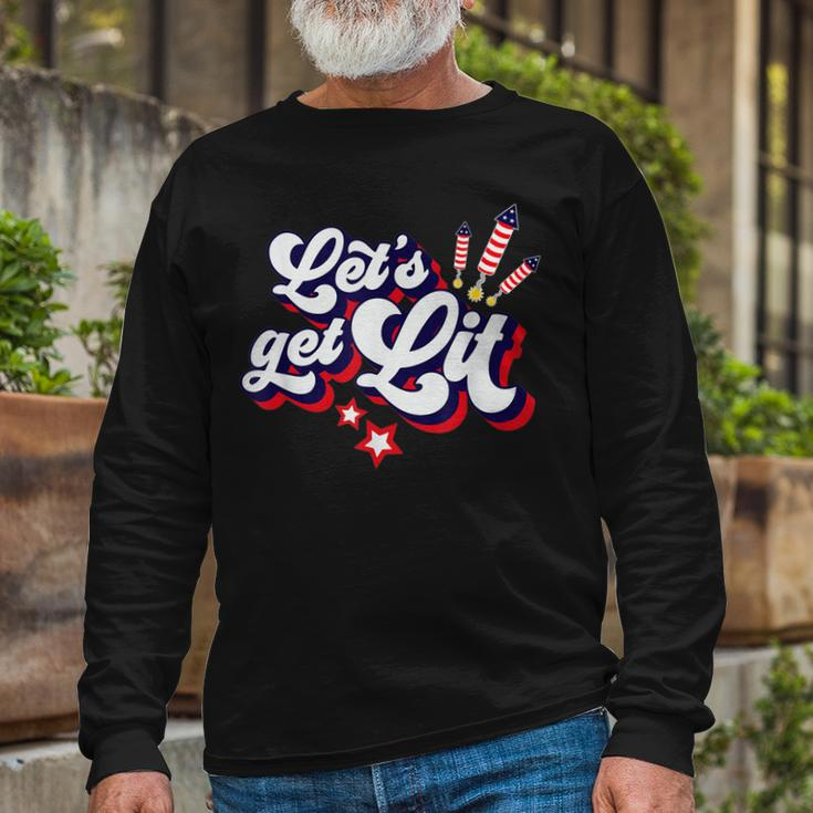Lets Get Lit Fireworks 4Th Of July Retro Vintage Long Sleeve T-Shirt Gifts for Old Men