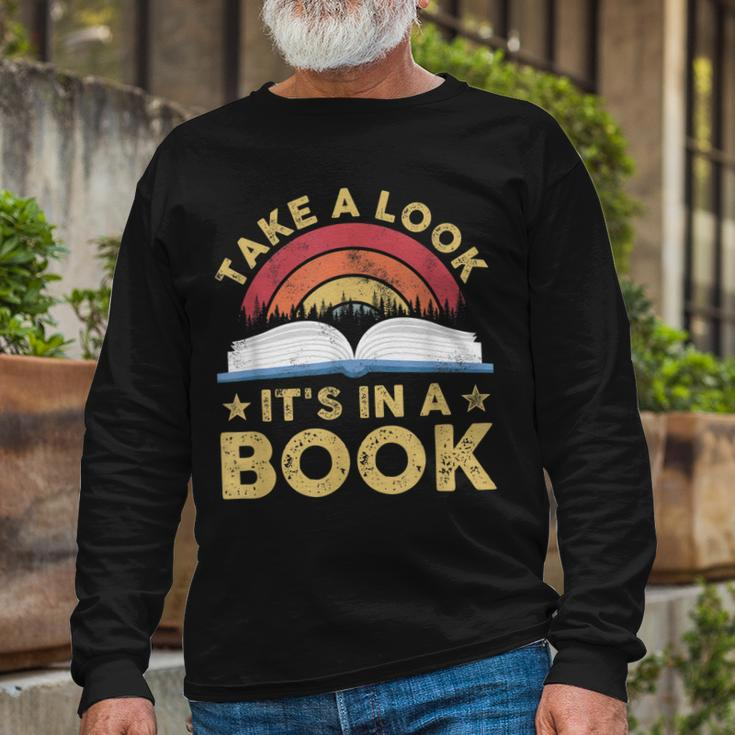 Take A Look Its In A Book Reading Vintage Retro Rainbow Long Sleeve T-Shirt Gifts for Old Men