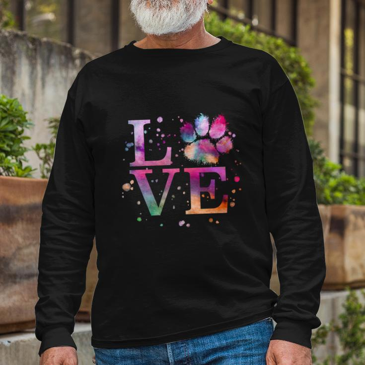 Love Dog Paw Print Colorful National Animal Shelter Week Long Sleeve T-Shirt Gifts for Old Men