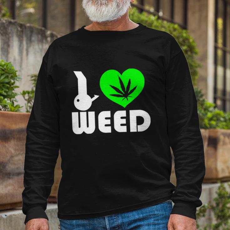 I Love Weed Fun Tshirt Long Sleeve T-Shirt Gifts for Old Men