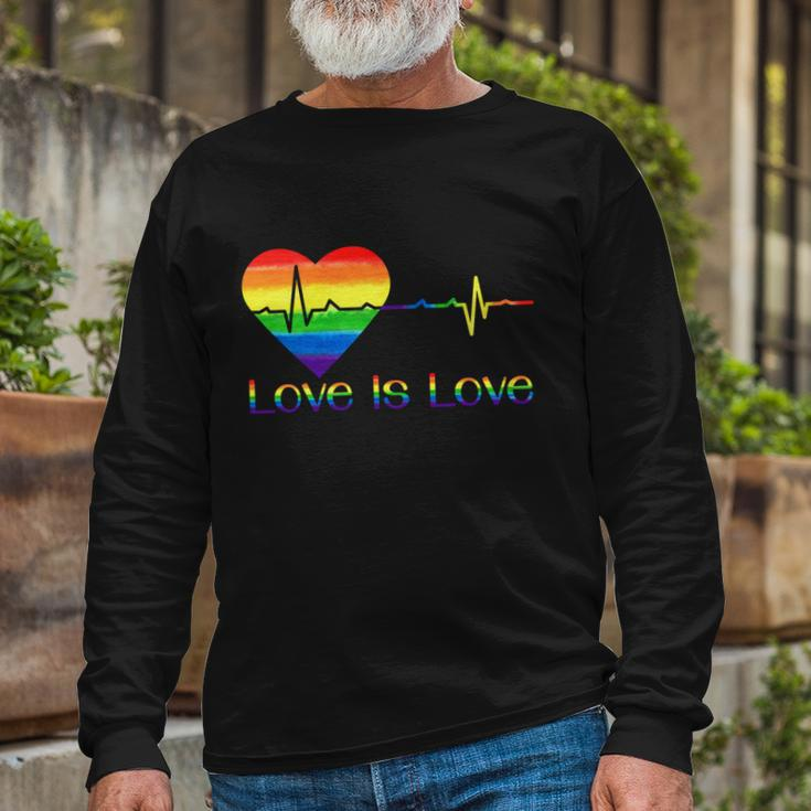 Lovely Lgbt Gay Pride Heartbeat Lesbian Gays Love Is Love Cool Long Sleeve T-Shirt Gifts for Old Men