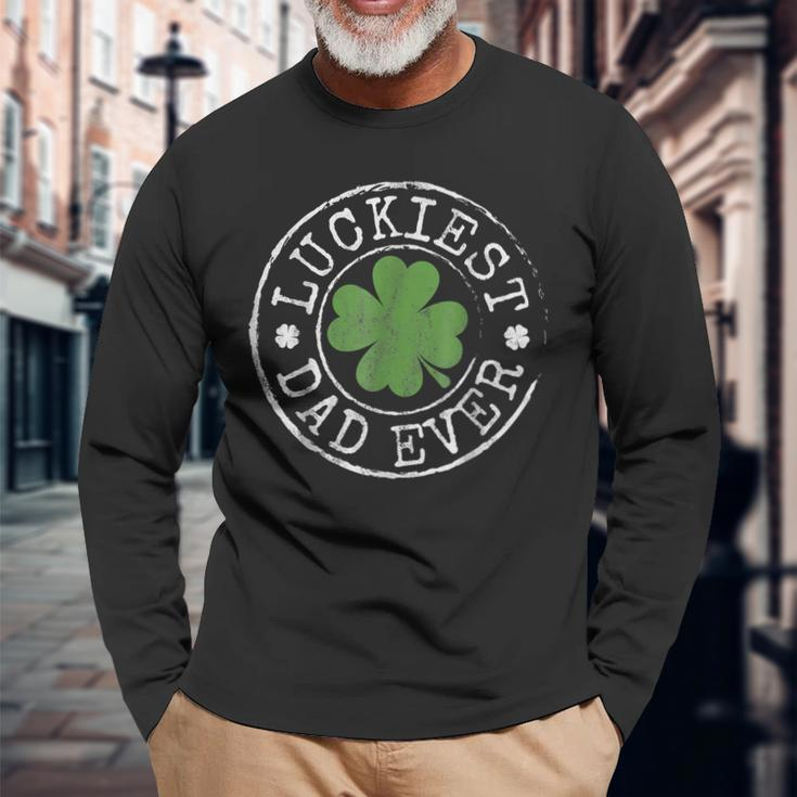 Luckiest Dad Ever Shamrocks Lucky Father St Patricks Day Men Women Long Sleeve T-Shirt T-shirt Graphic Print Gifts for Old Men