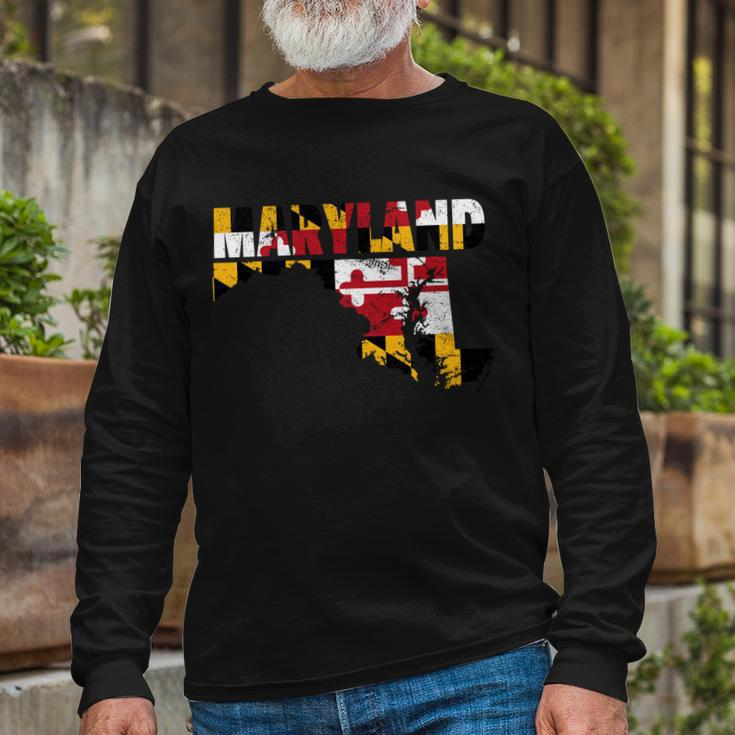 Maryland State Flag Long Sleeve T-Shirt Gifts for Old Men